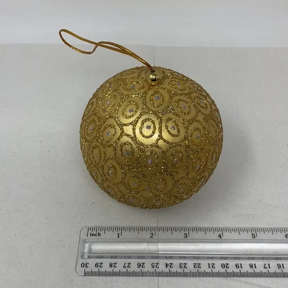 Large round gold glitter Christmas tree ornament decoration vintage decor - Picture 4 of 17